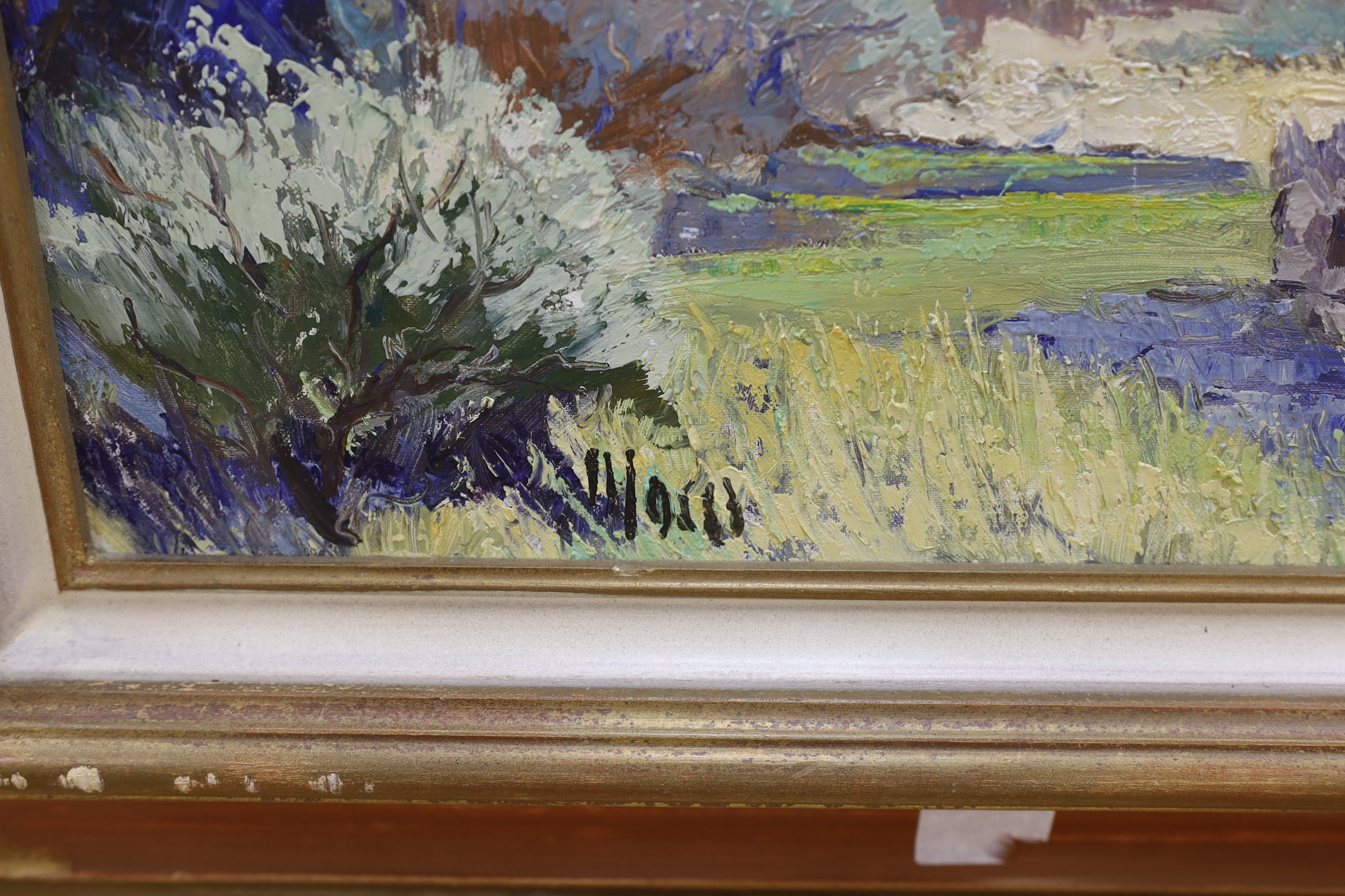 Gordes, oil on canvas, Italian landscape, signed verso, 32 x 40cm
